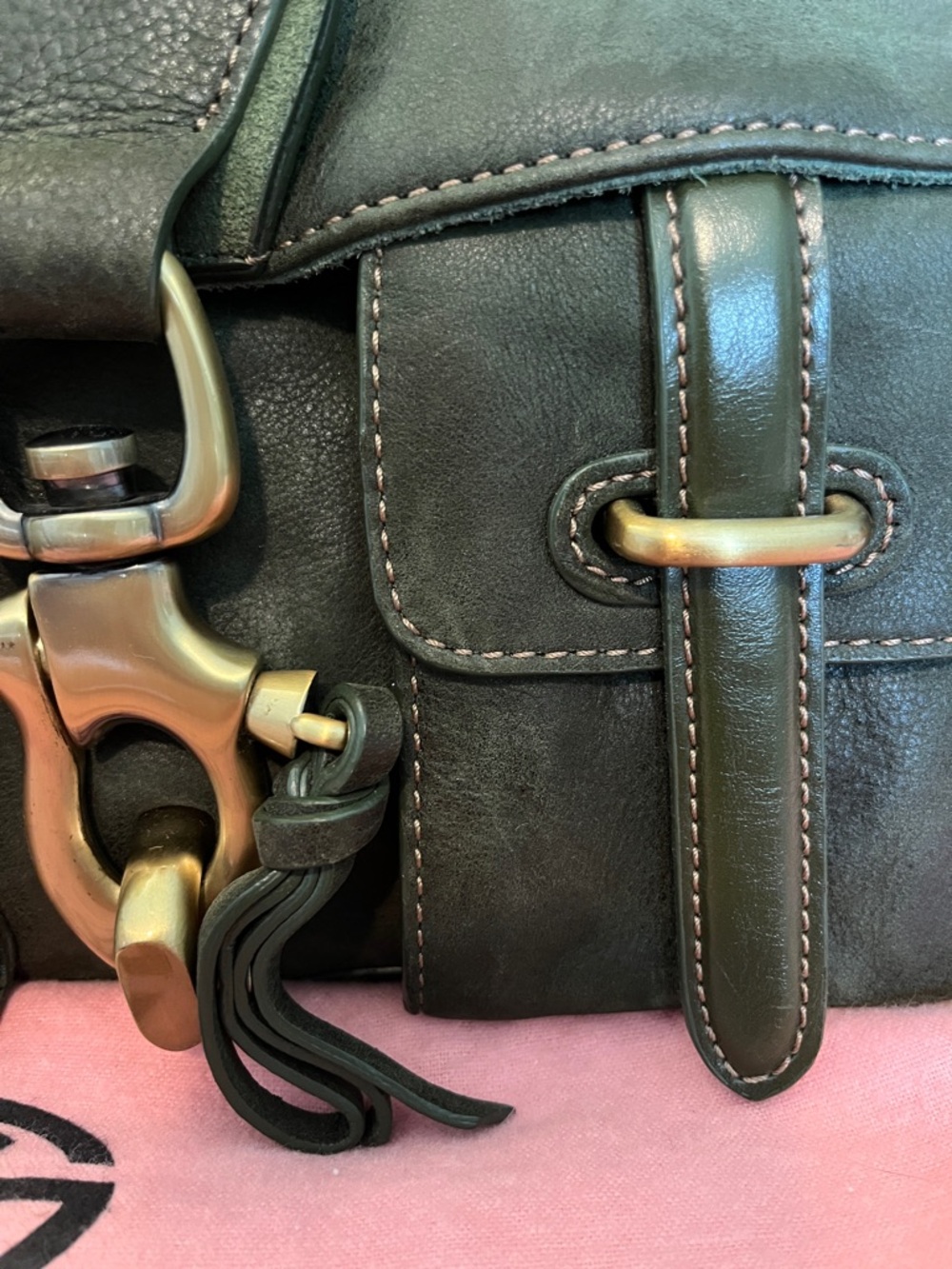 Francesco Biasia Olive Green Leather Saddle Bag - Picture 3 of 13